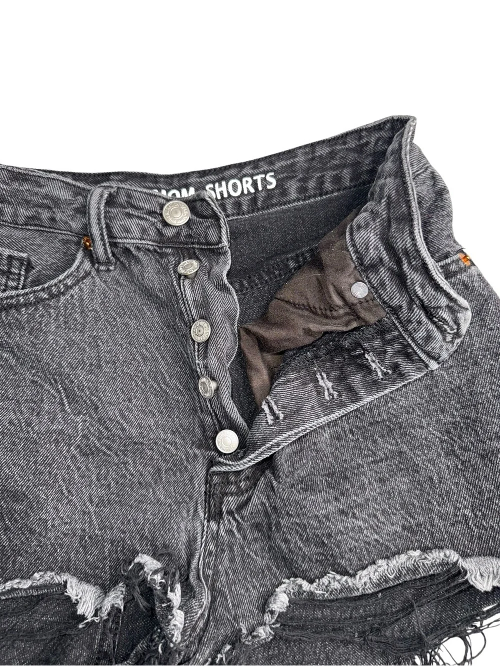 S.O.N.G. Mom Shorts Womens 7/28 Black Denim Distressed Frayed High Rise Button